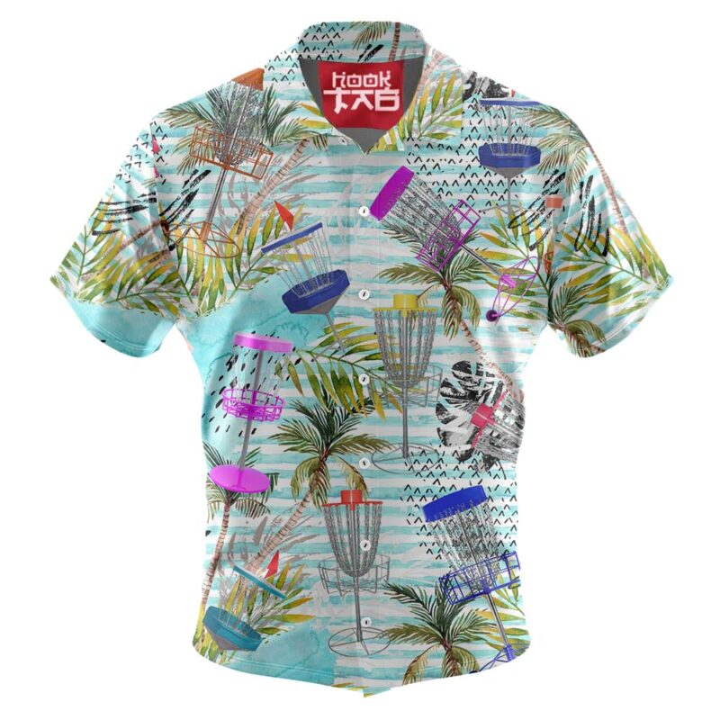 Disc Golf Tropical Palm Trees Pattern Aloha Hawaiian Shirts For Men, Women