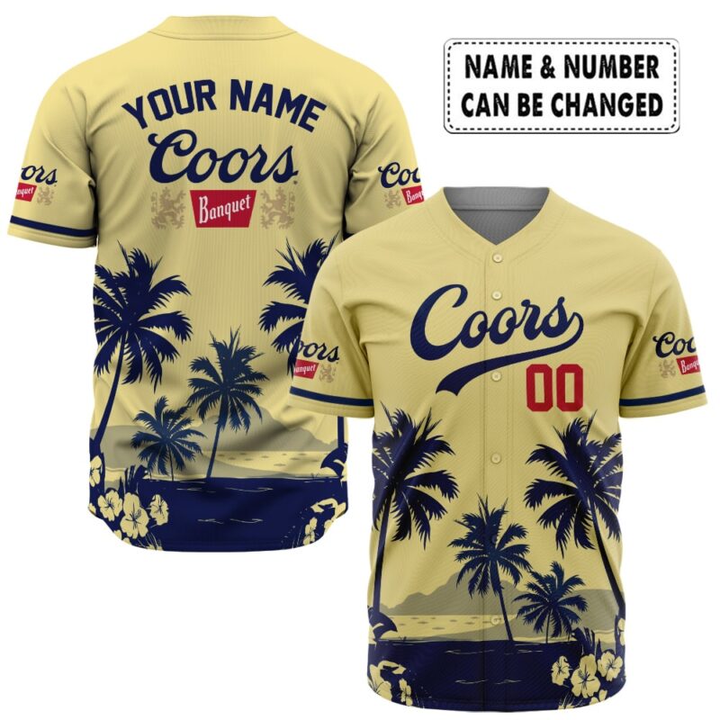 Personalized Coors Banquet Palm Tree Surfboard Baseball Jersey